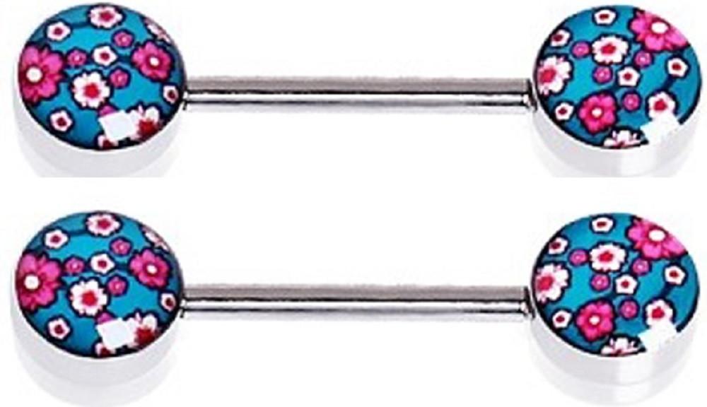 Nipple Ring Bars Flower Power Body Jewelry Pair 14 gauge Body Piercing