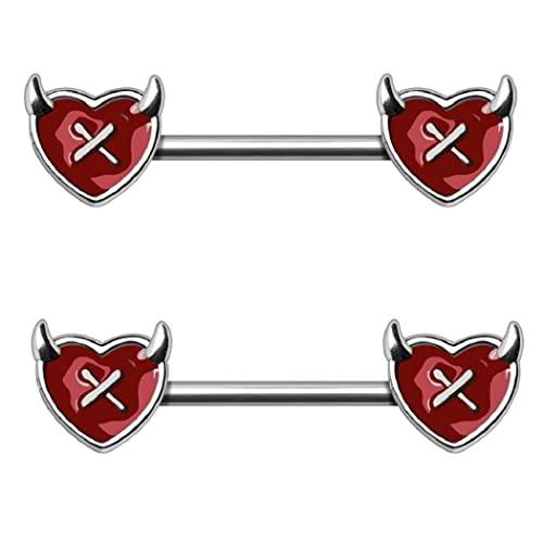 Body Accentz Nipple Rings 316L Stainless Steel Devil's Heart Nipple Bar
