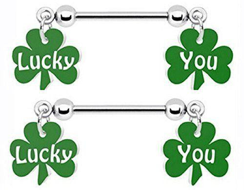 Nipple Shield Rings barbell barbells sold as a pair 14 gauge Lucky You