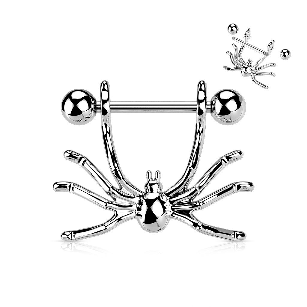Nipple Ring Hanging Spider Shield 316L Surgical Steel Sold as a pair