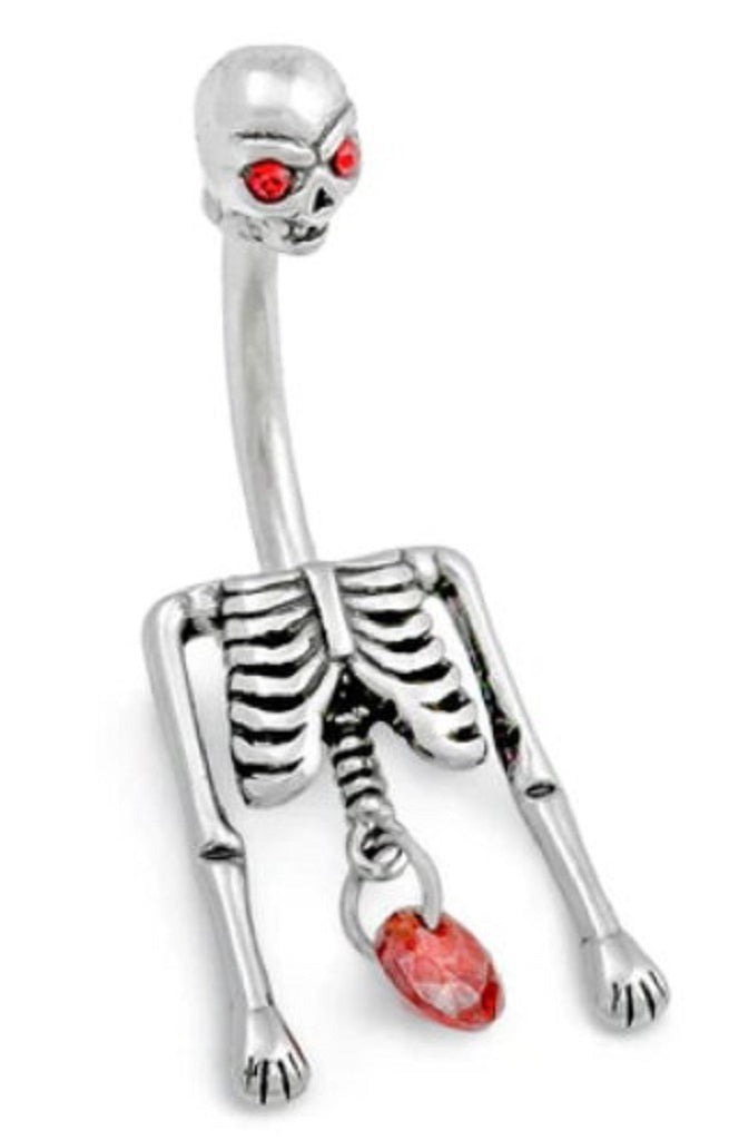 Belly Button Ring Navel gem crystal red Wicked Eyes Skeleton Skull