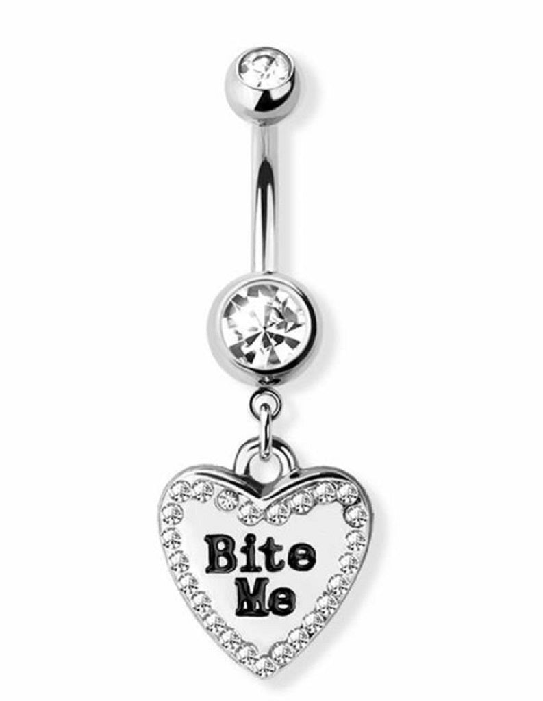 Belly Button Ring Navel gem Bite Me Heart dangling