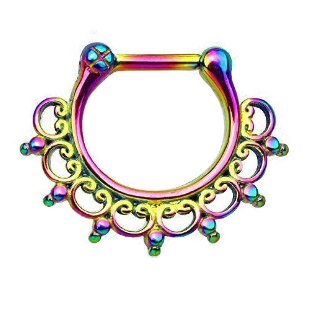 Septum Lace Tribal Fan All 316L Surgical Steel Septum Clicker 16g