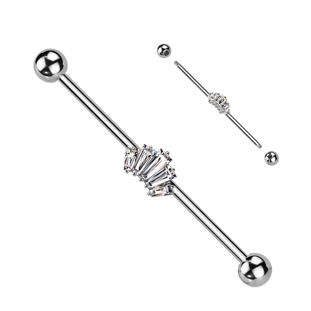 Industrial Barbell 316L Surgical Steel Bar CZ Baguette Crown 1 1/2