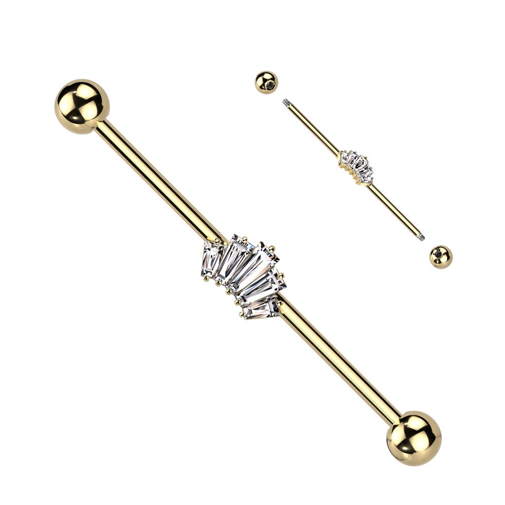 Industrial Barbell Crown CZ Baguette 1 1/2 316L Surgical Steel Bar
