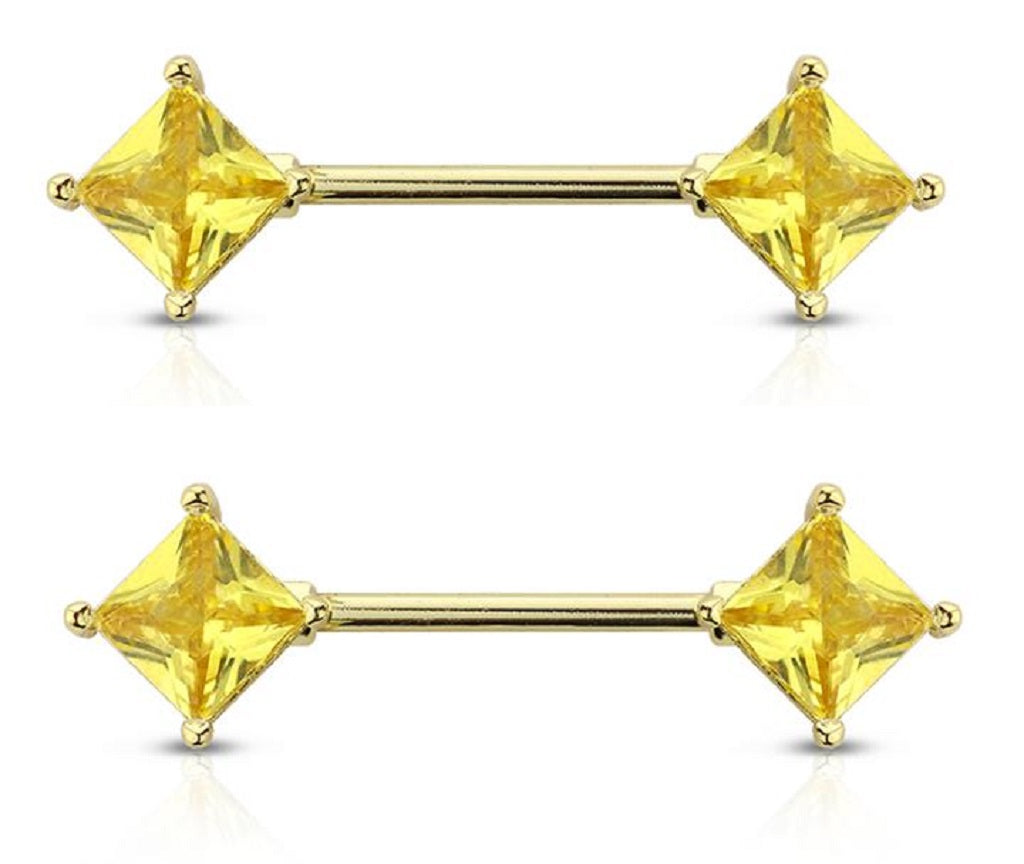 Nipple Ring Rhombus Princess Prong Setting Nipple Barbell Pair