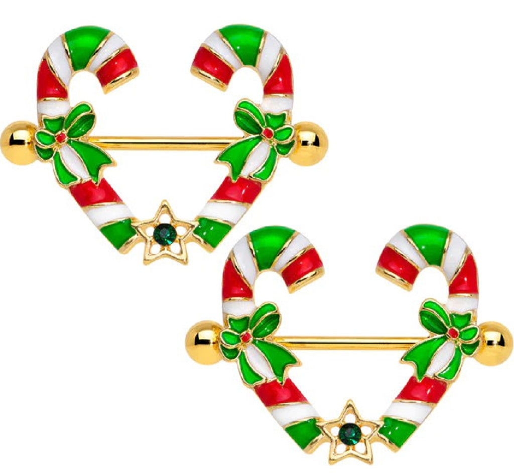Nipple Ring Candycane Surgical Steel Sold as a pair Candy Cane