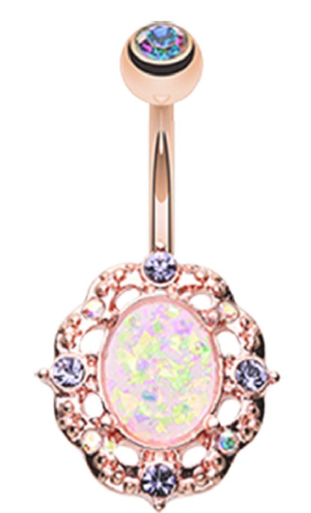 Belly Button Ring Navel Rose Gold Florid Opal Sparkle 14g