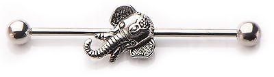 14g Industrial Barbell with 1 3/8'' length Elephant Charm Industrial Bar