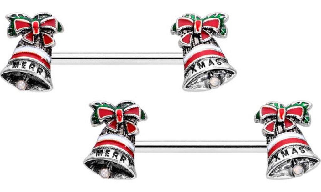 Nipple bar Ring Jingle Bells Nipple Barbell Sold as a pair