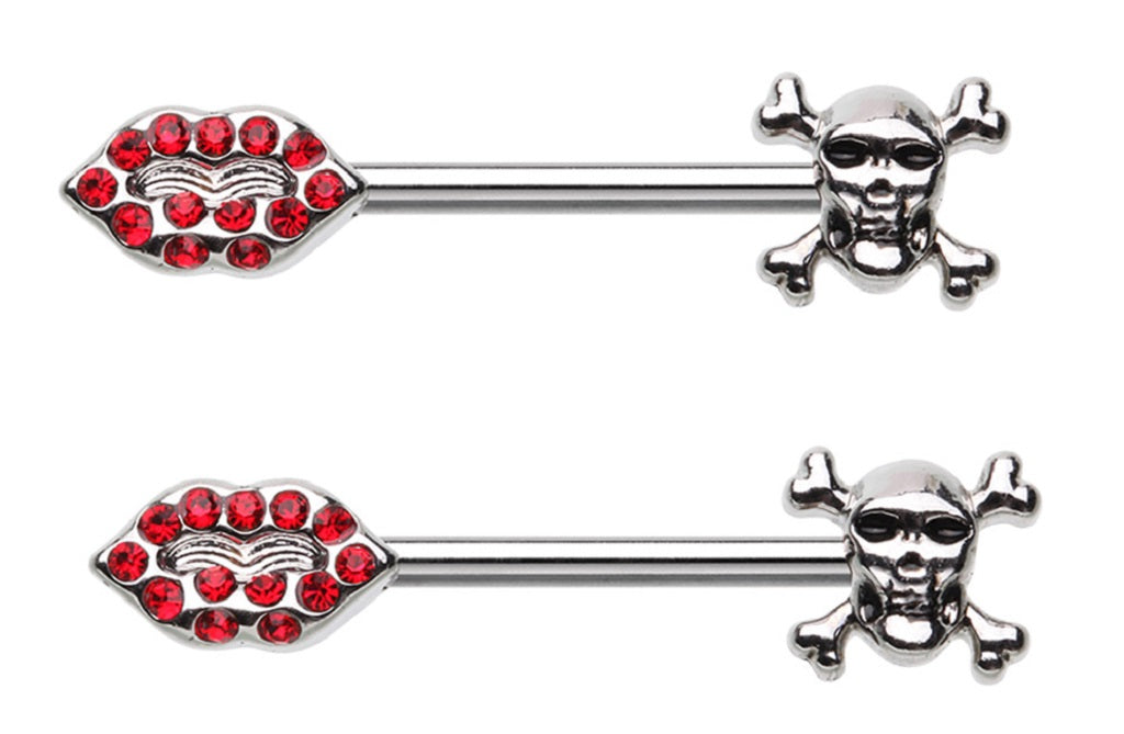 Nipple Ring Kiss Of Death Nipple Bar Barbell Sold as a pair
