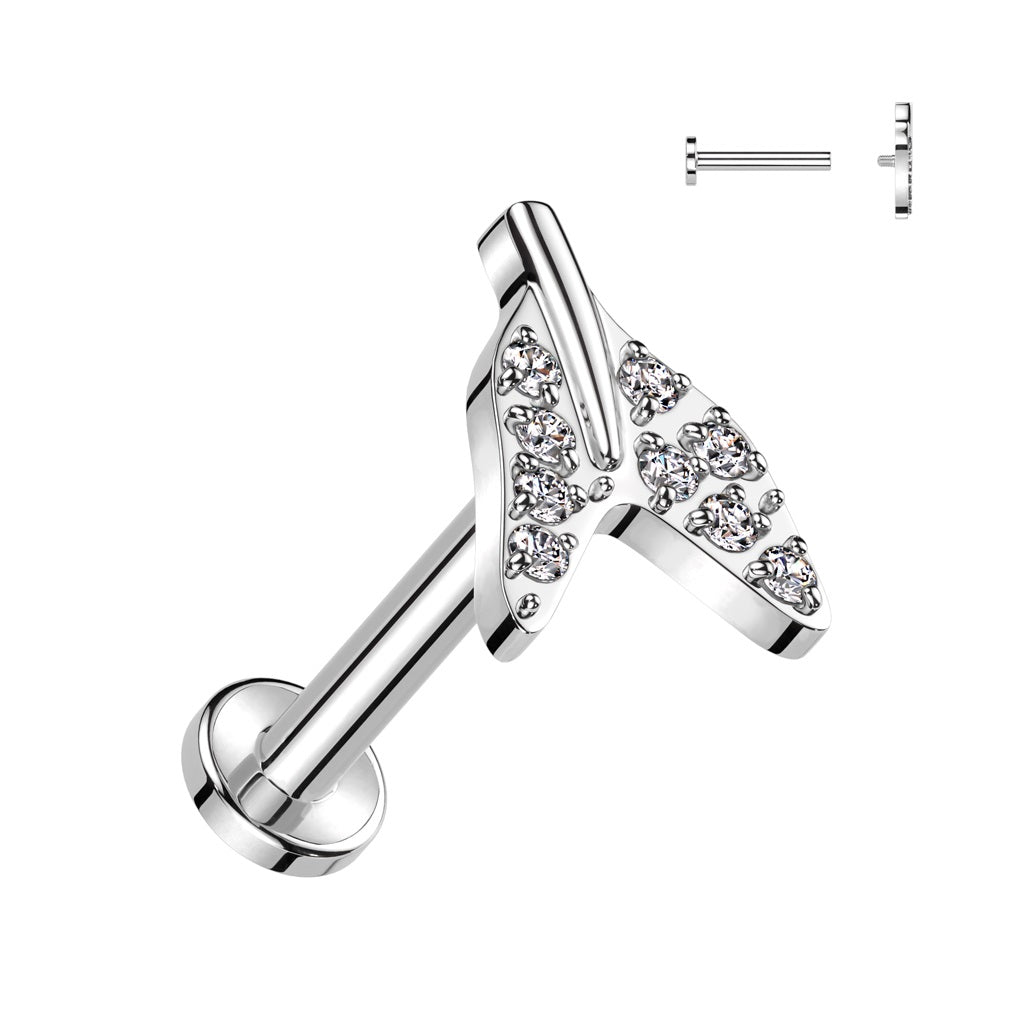 Implant Grade Titanium Internally Threaded Labret Pave CZ Whale Tale End Top