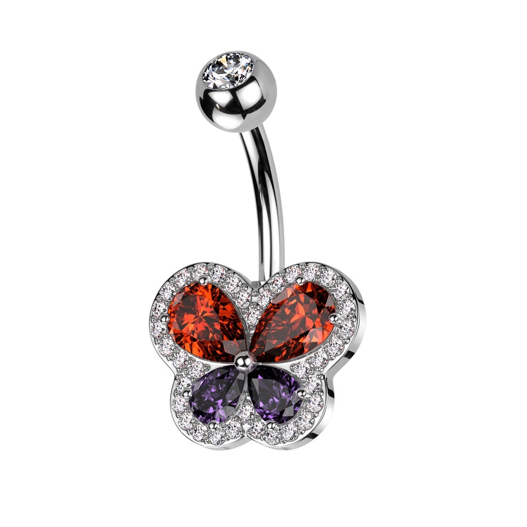 Belly Button Ring Navel 316L Surgical Steel CZ Butterfly Pave CZ Edge