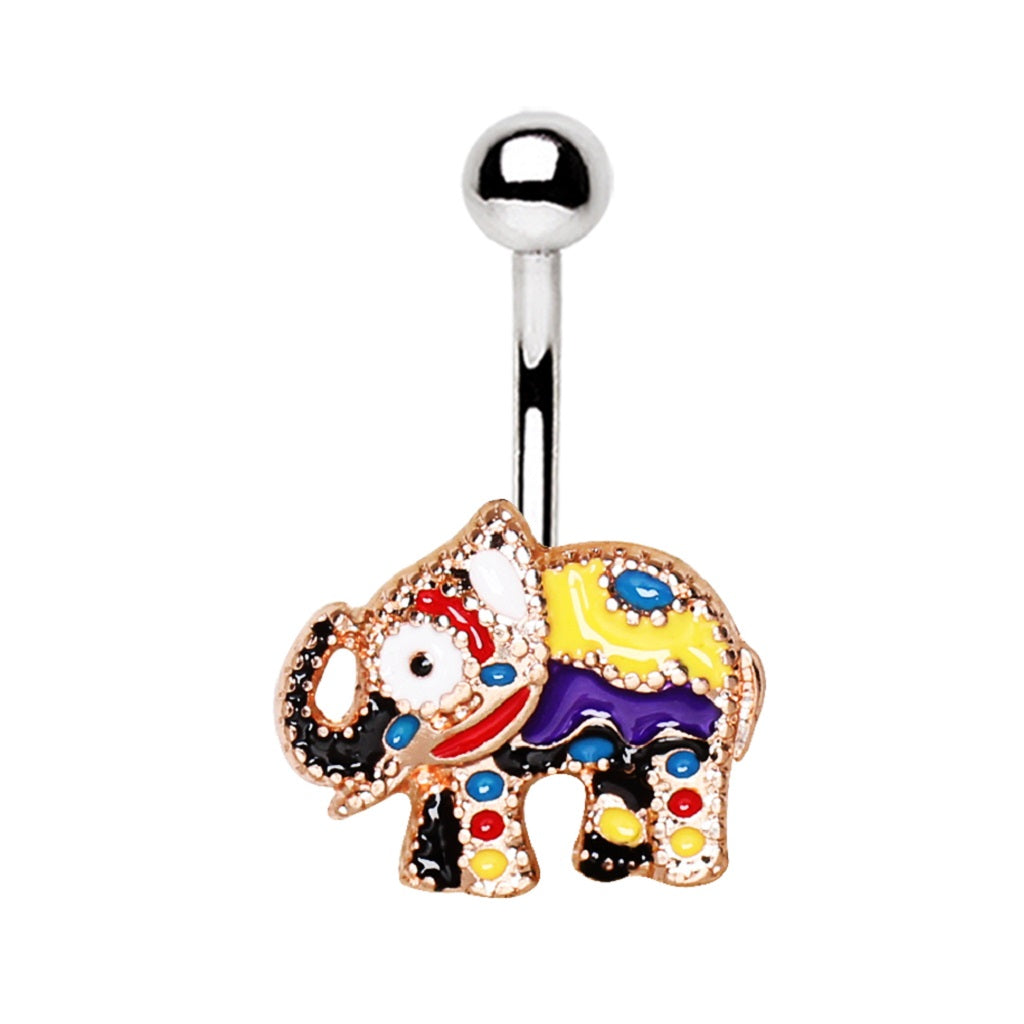 Belly Button Ring Navel Rose Gold Plated Festive Indian Elephant