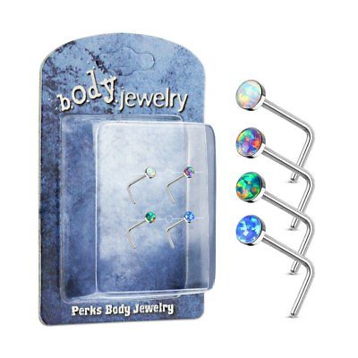 4 Pcs Value Pack of Assorted Opal Ball 316L Surgical Steel Nose Screw L bend