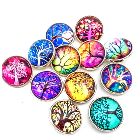 12pcs Snap glass  button charms  Jewelry Tree of Life 18mm