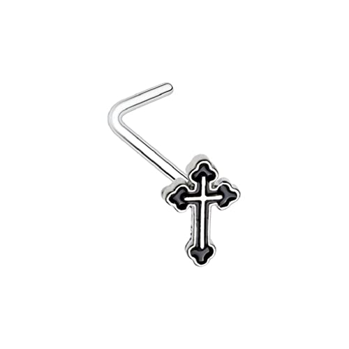Black Gothic Cross L-Shape Nose Ring Stud L bend