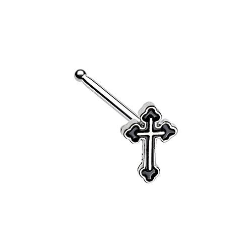 Body Accentz Nose Stud Ring Black Gothic Cross