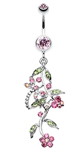 Belly Button Rings Romantic Vines with Flowers