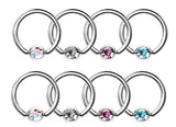 Value Pack 4 Pairs Nipple ring 316L Surgical Steel Captive Bead Rings Crystal Set Ball