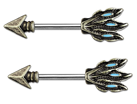 Nipple Ring Bars Tribal Arrow 316L Surgical Steel Barbells Pair 14 gauge 9/16'' pair