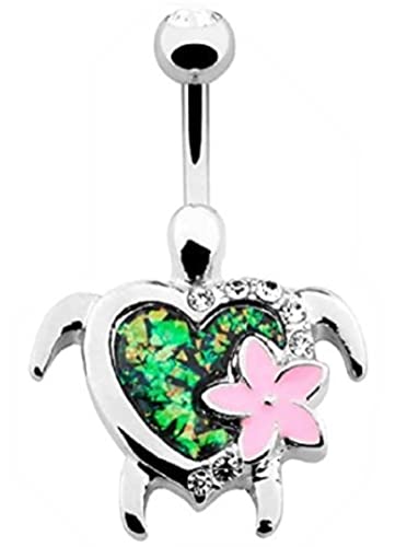 Belly Button Ring Kauai Flower Sea Turtle Navel Heart shape