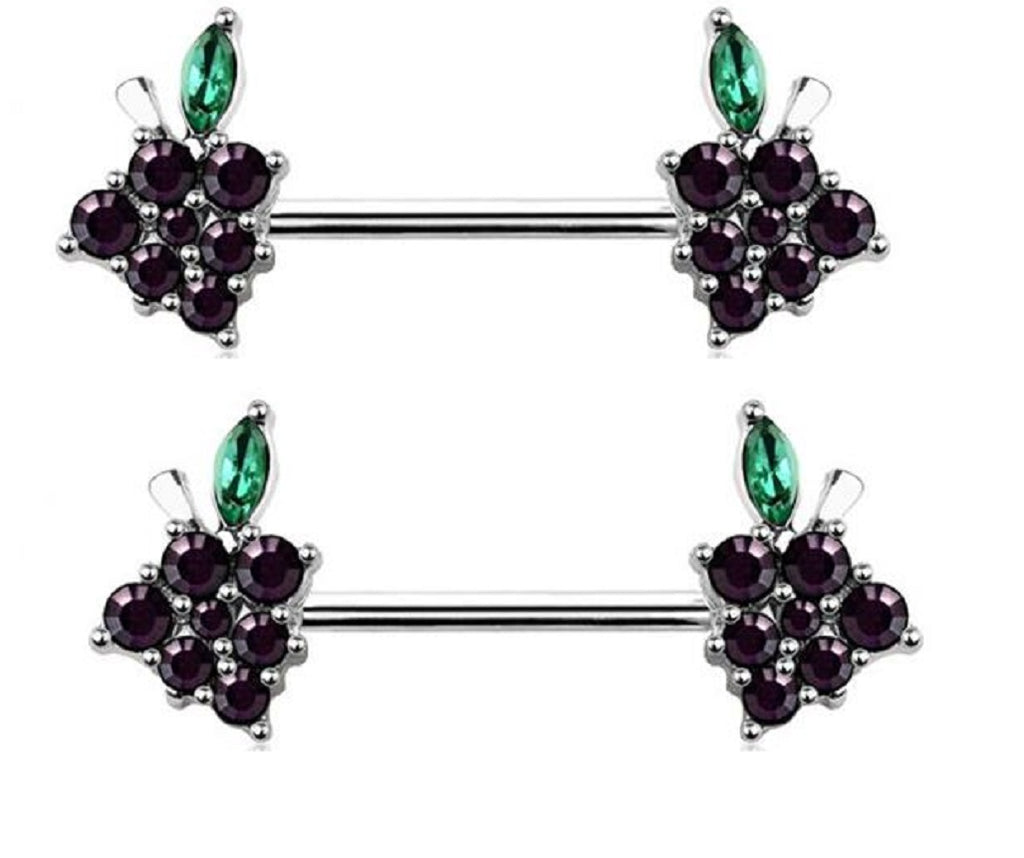 Body Accentz 14g paved grapes Nipple Ring Nipple Bar 1.6mm Nipple Piercing Barbell (Silvertone)