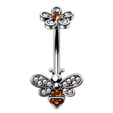 Belly Button Ring Navel gem and a crystal Flower and Bee