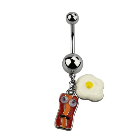 Belly Button Ring Navel gem bacon and egg dangling