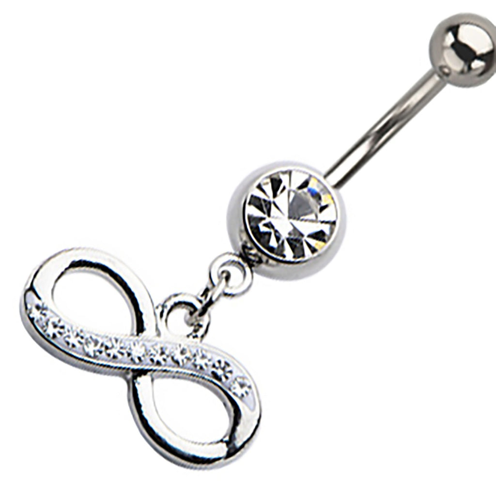 Belly Button Ring Navel gem CZ Infinity charm dangle