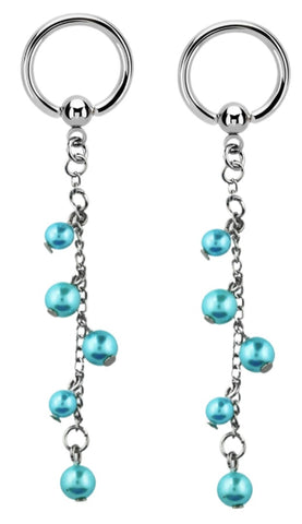 Nipple rings Stainless Steel Captive Bead chain with faux pearls