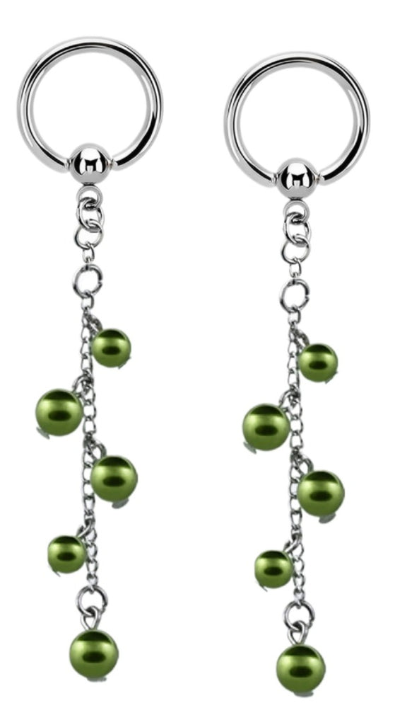 Nipple rings Stainless Steel Captive Bead chain faux pearls dangle