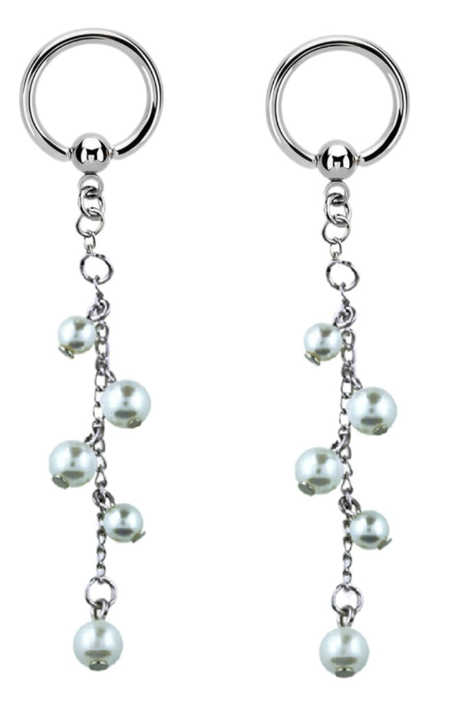 Nipple rings Stainless Steel Captive Bead chain faux pearl dangle