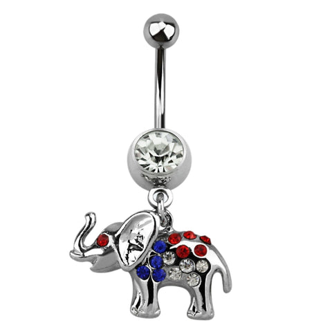 Belly Button Ring Navel gem CZ patriotic Elephant dangling