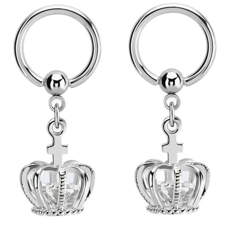 Nipple rings Stainless Steel Captive Bead CZ crown dangle