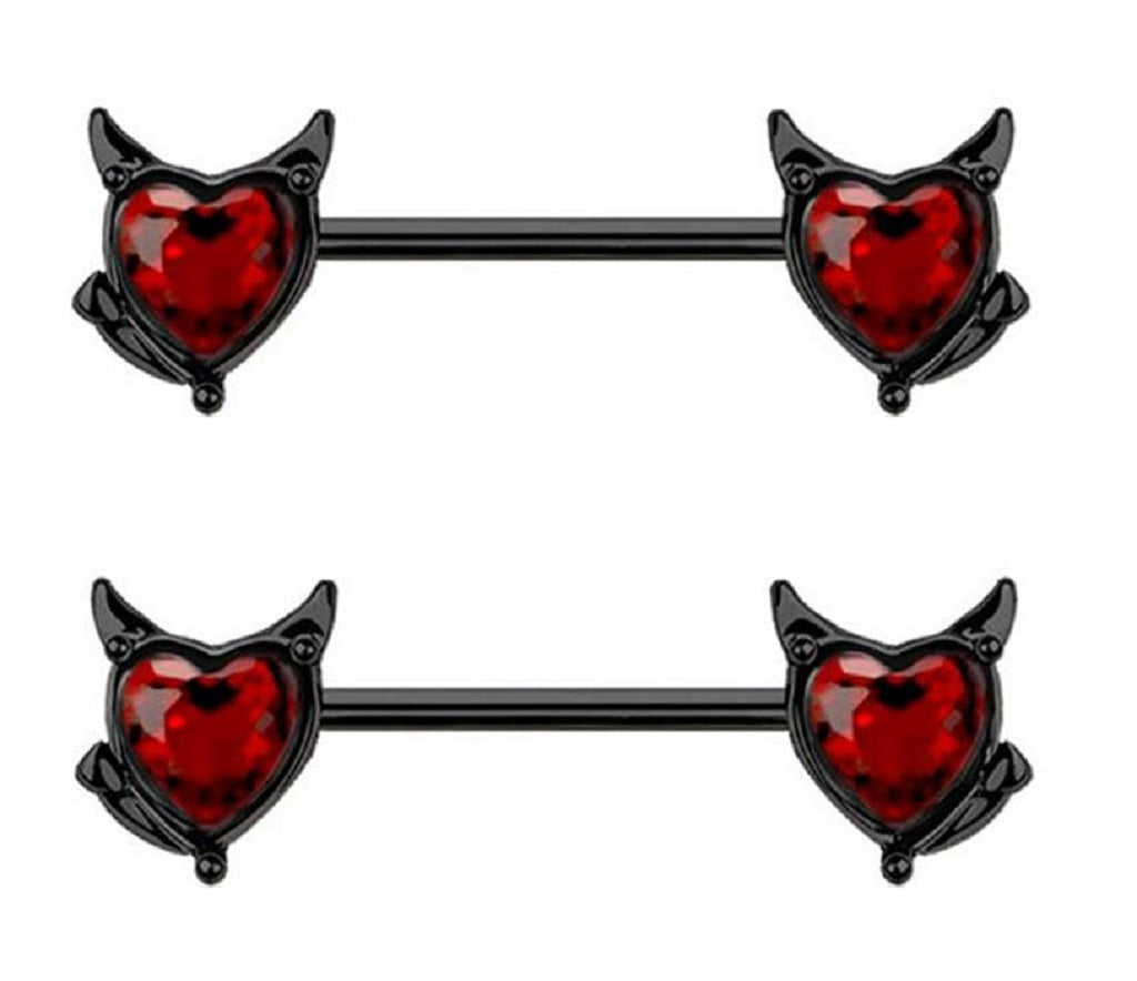 Nipple Ring Devil's Heart 316L Surgical Steel Sold as a pair