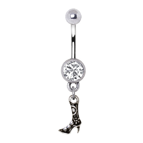 Belly Button Ring Navel High Heel Cowgirl Boot dangling