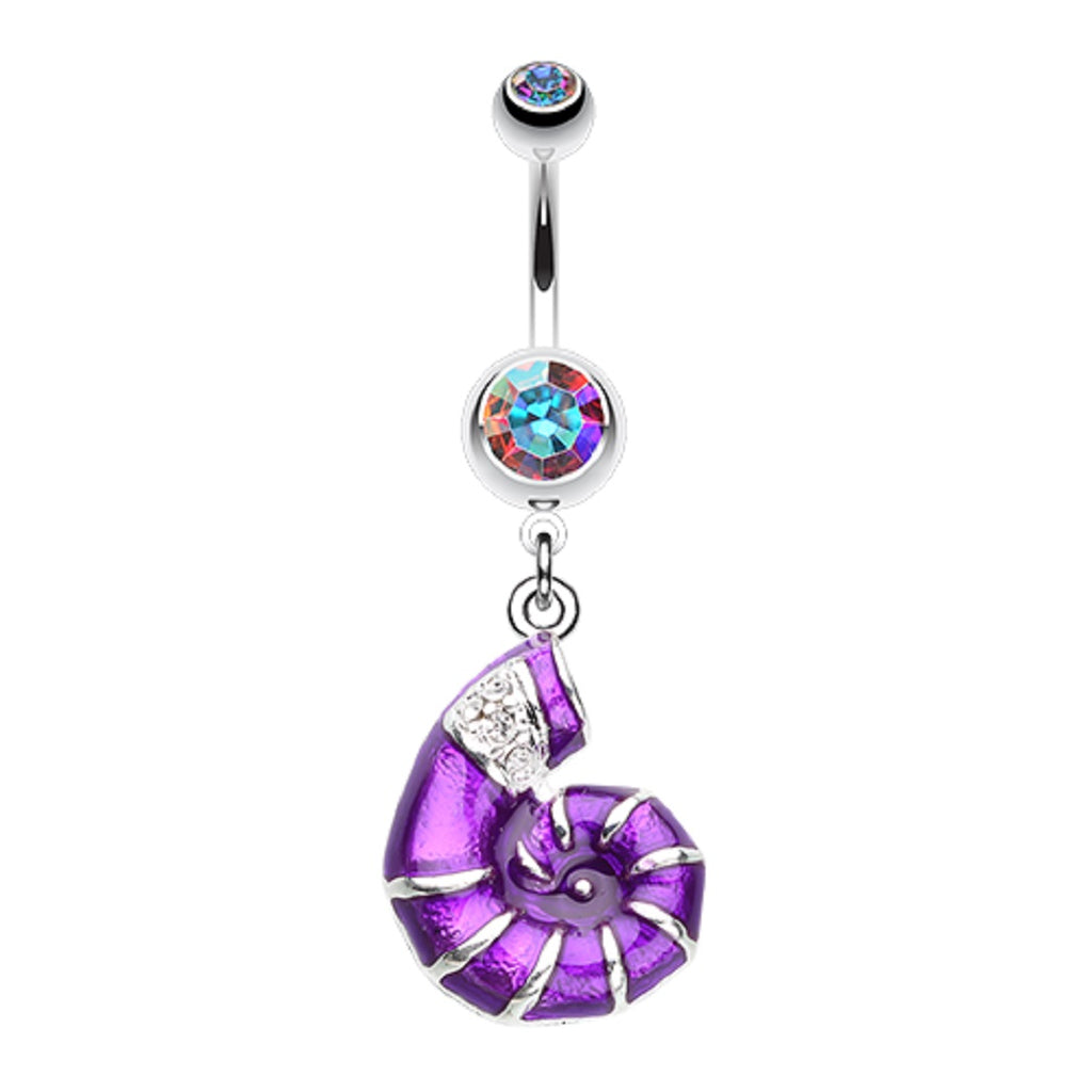 Belly Button Ring Navel gem Vibrant Nautilus Seashell Sea Shell