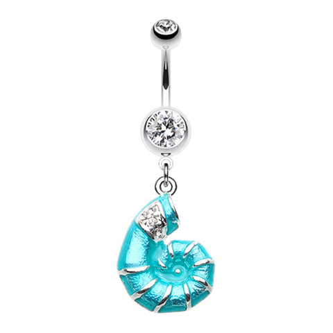 Belly Button Ring Navel Vibrant Nautilus Seashell Sea Shell gem