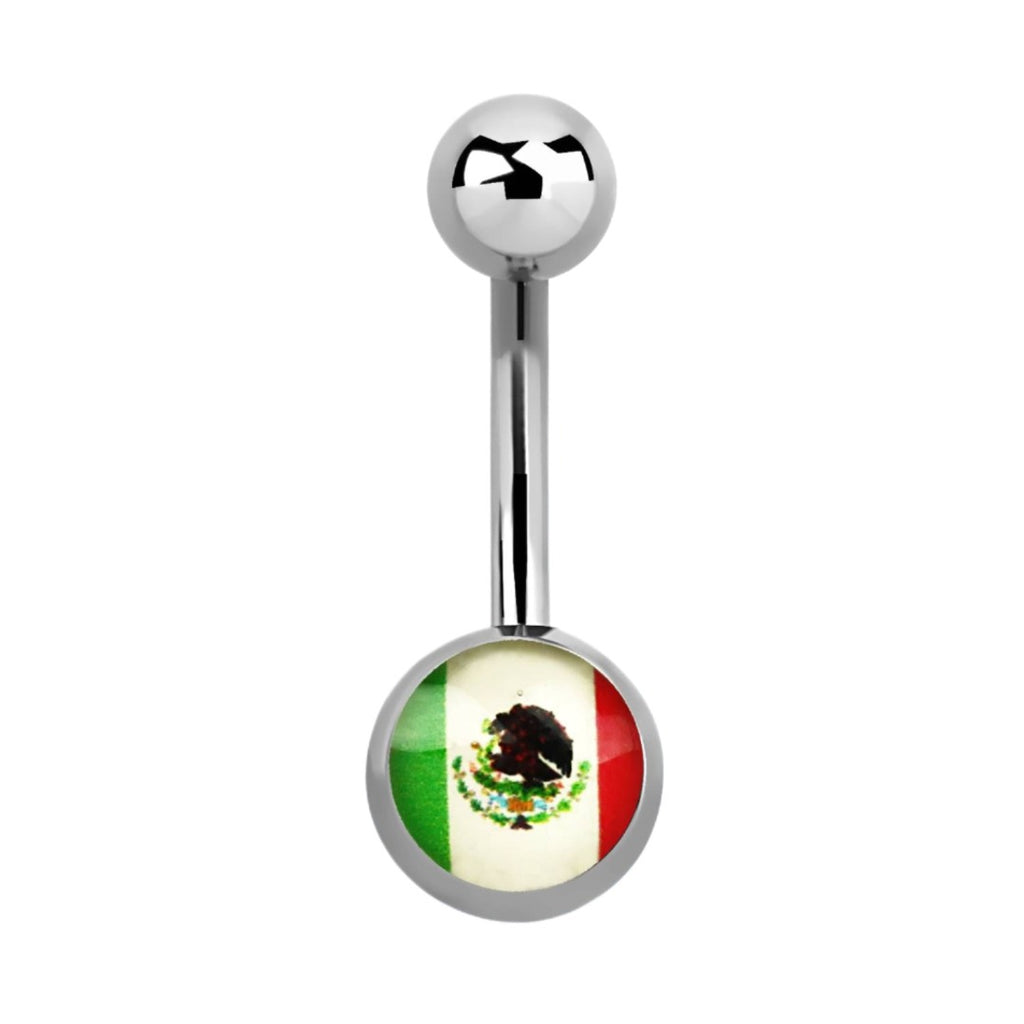 Belly Button Ring Navel Surgical steel Mexican Flag design Mexico