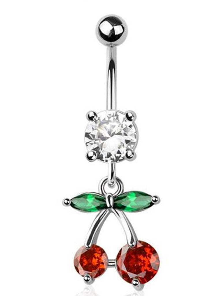 Belly Button Ring Navel Surgical steel CZ Cherry Dangle