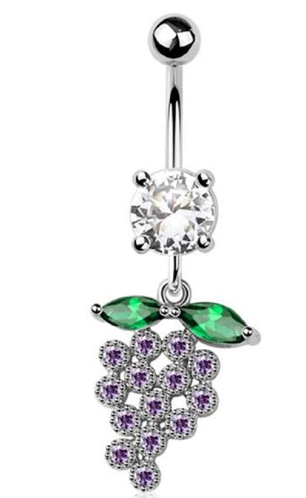 Belly Button Ring Navel Surgical steel CZ Grapes Dangle