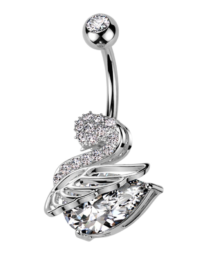 Belly Button Ring Navel Surgical steel CZ Swan with wing