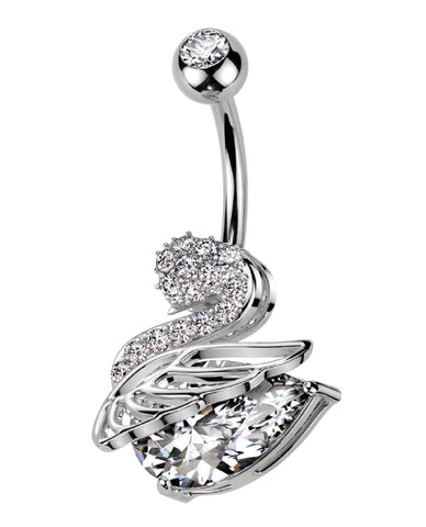 Belly Button Ring Navel Surgical steel CZ Swan with wing