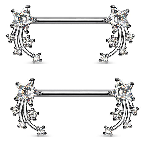 Nipple Ring Shooting Star Ends 316L Surgical Steel Sold as a pair