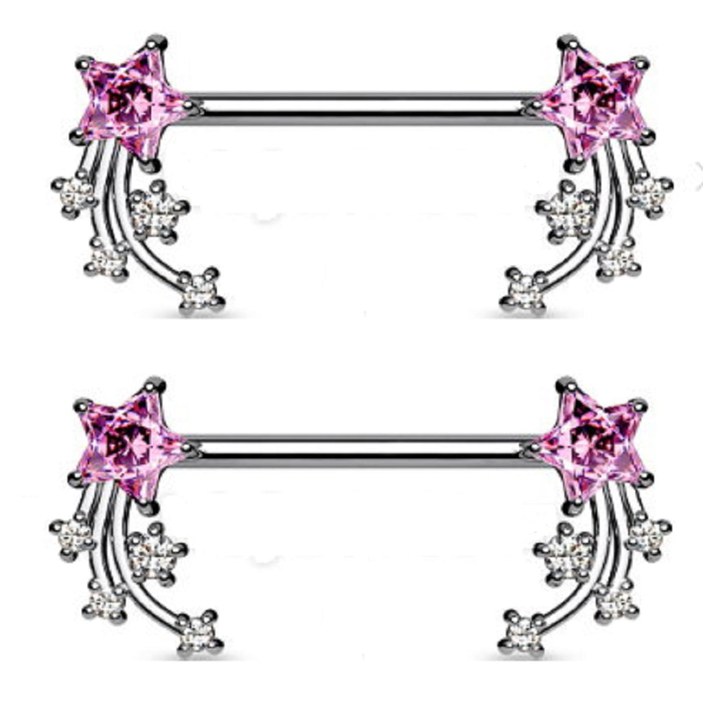 Nipple Ring 316L Surgical Steel Shooting Star Ends Sold as a pair