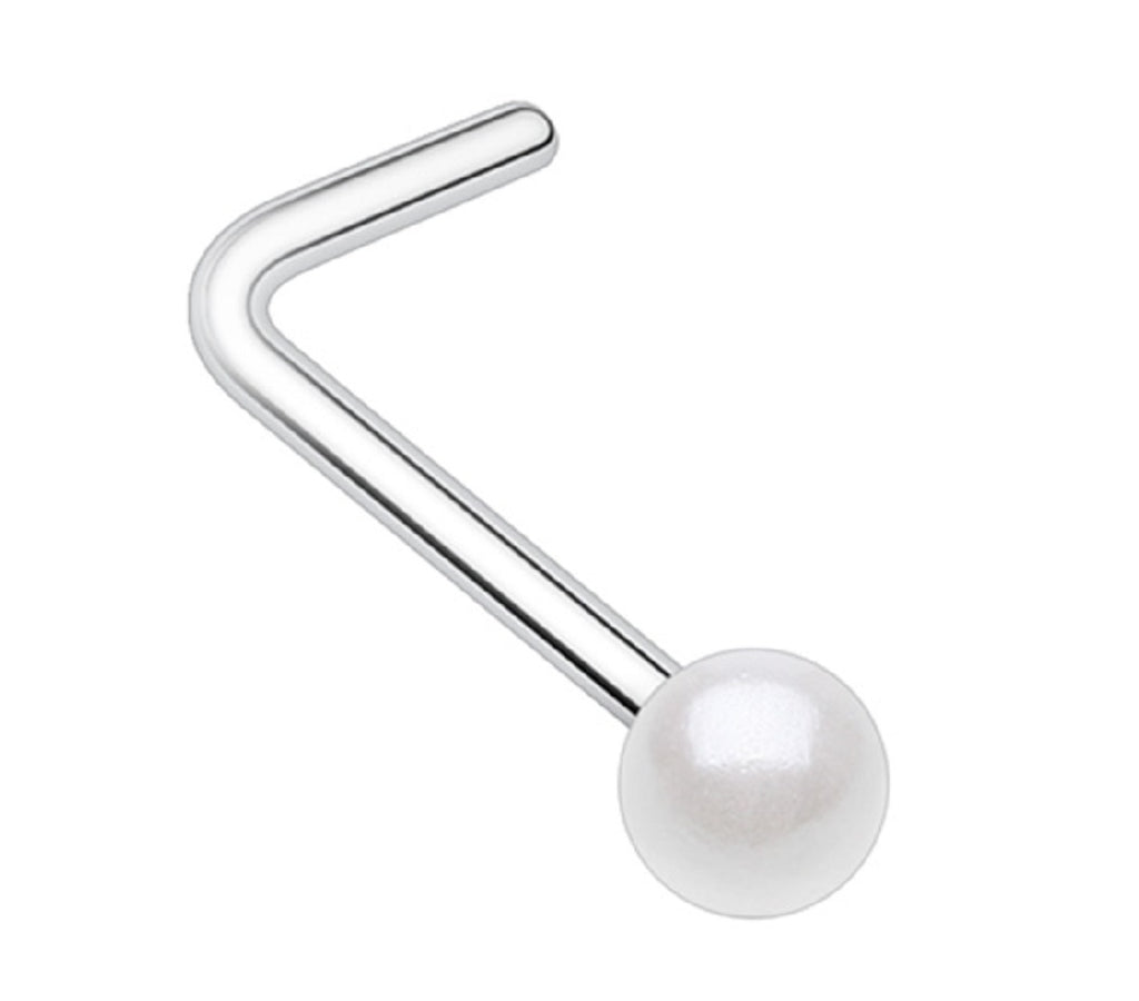 Nose Ring Stud Luster Pearl Ball 316L Surgical Steel L bar  20g 1/4''