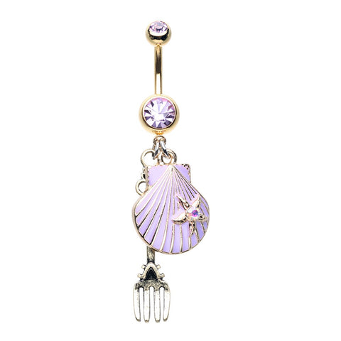 Belly Button Ring Navel Fairytale Dinglehopper Fork Shell dangling