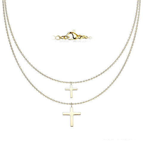 Graduated Cross Pendants Double Stainless Steel Chain Necklace Age 13+