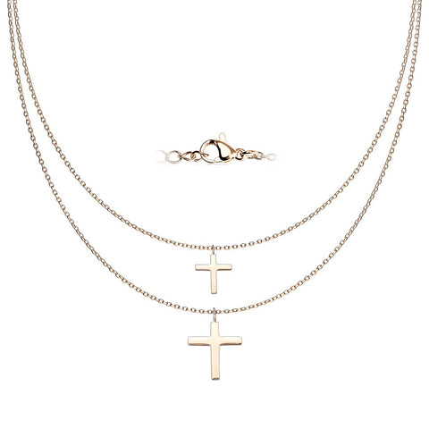 Graduated Cross Pendants Stainless Steel  Double Chain Necklace Age 13+